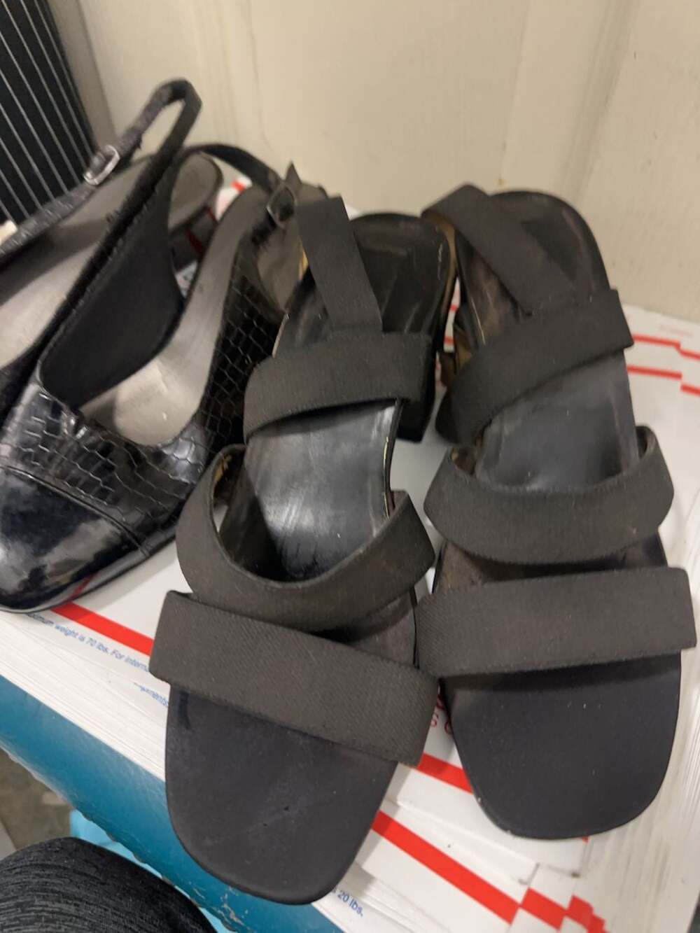 Passports Black Elastic Strap Block Heel Sandals